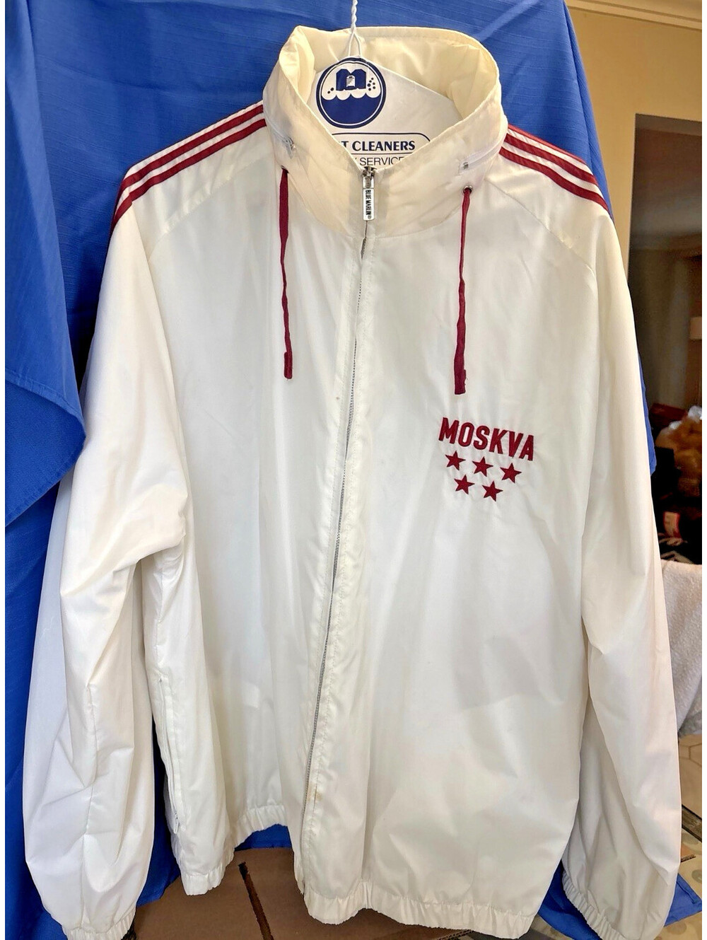 VTG Blue Marlin Moskva 1972 Jacket L White Red CCCP USSR Russian Track Y2K